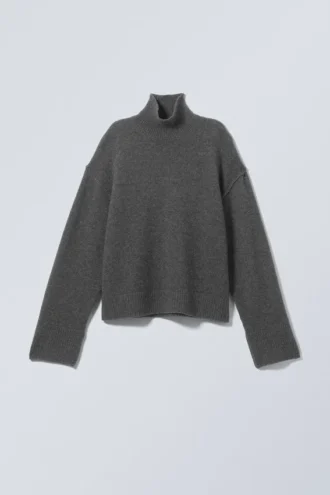 Jersey de cuello alto de lana Maggie – Gris oscuro