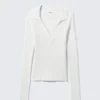 Jersey de manga larga con cuello en V y punto acanalado – Blanco Jersey de manga larga con cuello en V y punto acanalado – Blanco