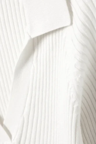 Jersey de manga larga con cuello en V y punto acanalado – Blanco