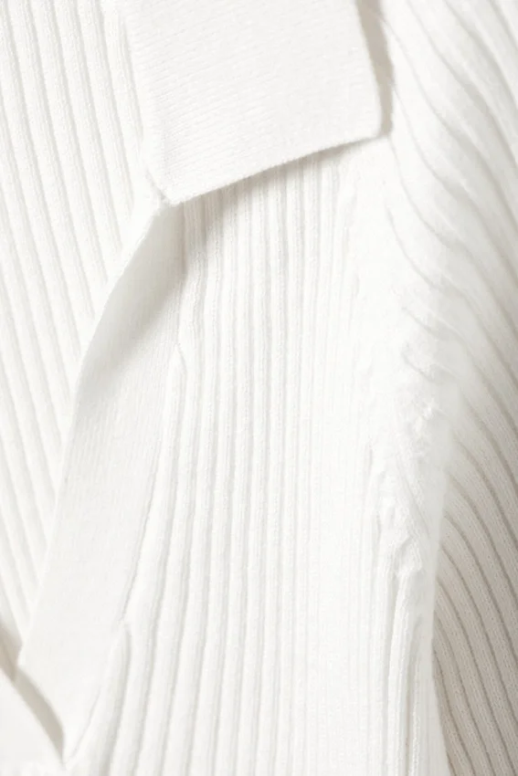 Jersey de manga larga con cuello en V y punto acanalado – Blanco Jersey de manga larga con cuello en V y punto acanalado – Blanco