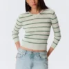Jersey de punto ajustado con cuello en V – Rayas gris claro Jersey de punto ajustado con cuello en V – Rayas gris claro
