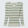 Jersey de punto ajustado con cuello en V – Rayas gris claro Jersey de punto ajustado con cuello en V – Rayas gris claro