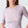 Jersey de punto ajustado con cuello en V – Rosa claro Jersey de punto ajustado con cuello en V – Rosa claro