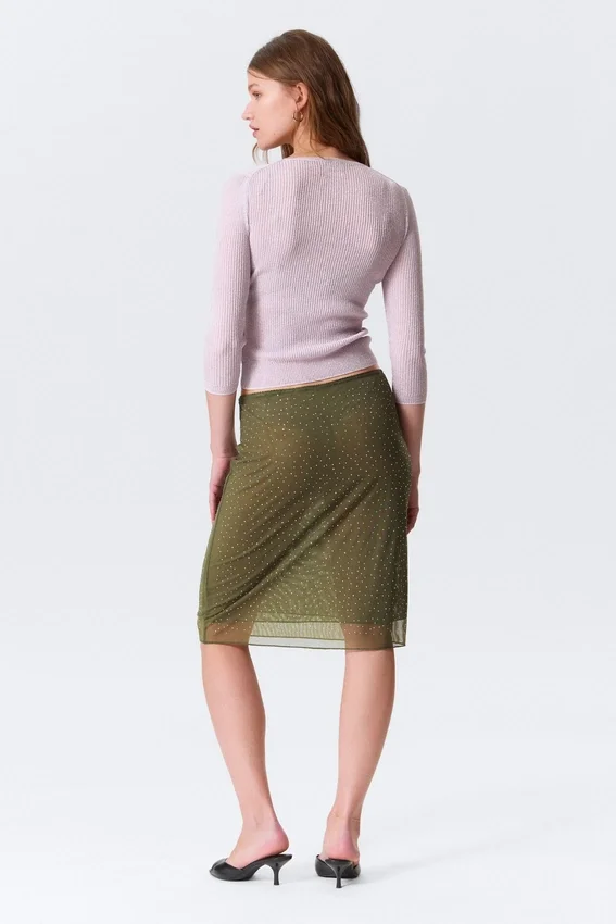 Jersey de punto ajustado con cuello en V – Rosa claro Jersey de punto ajustado con cuello en V – Rosa claro