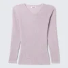Jersey de punto ajustado con cuello en V – Rosa claro Jersey de punto ajustado con cuello en V – Rosa claro