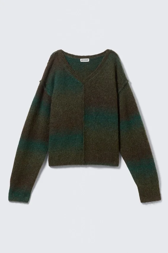 Jersey de punto con cuello en V y efecto degradado – Verde oscuro – Efecto degradado Jersey de punto con cuello en V y efecto degradado – Verde oscuro – Efecto degradado
