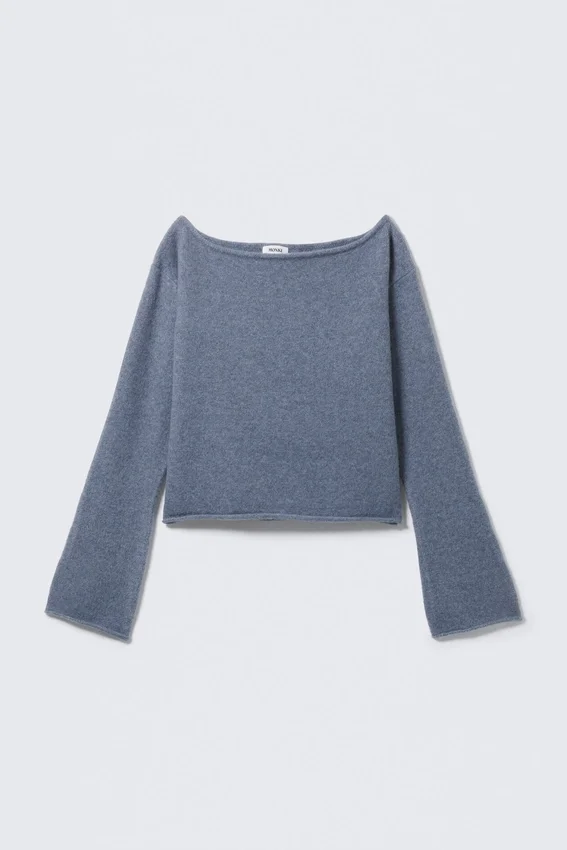 Jersey de punto suave con cuello barco – Azul apagado Jersey de punto suave con cuello barco – Azul apagado