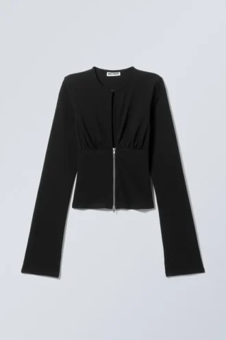 Jersey entallado de manga larga con cremallera – Negro