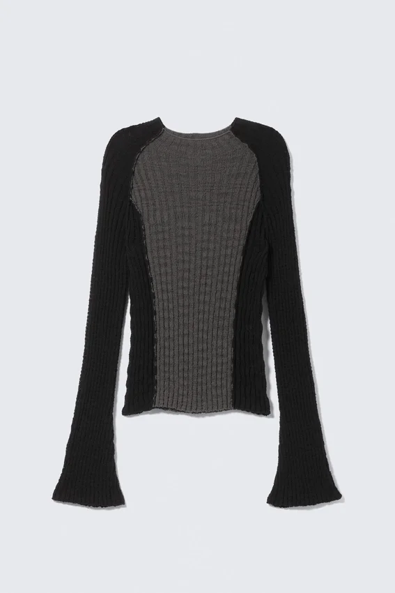 Jersey entallado de punto con mangas raglán – Negro y gris Jersey entallado de punto con mangas raglán – Negro y gris