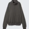 Jersey grueso con cuello de embudo y cremallera – Gris oscuro
