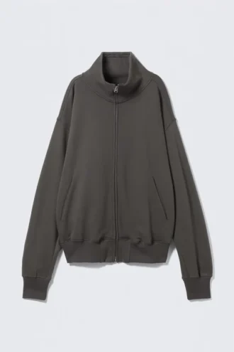 Jersey grueso con cuello de embudo y cremallera – Gris oscuro