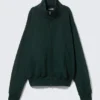 Jersey grueso con cuello de embudo y cremallera – Verde oscuro Jersey grueso con cuello de embudo y cremallera – Verde oscuro