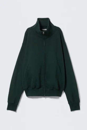 Jersey grueso con cuello de embudo y cremallera – Verde oscuro