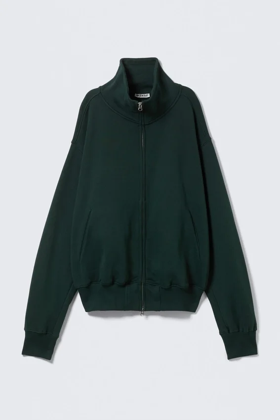 Jersey grueso con cuello de embudo y cremallera – Verde oscuro Jersey grueso con cuello de embudo y cremallera – Verde oscuro