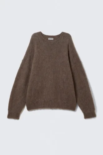 Jersey holgado de cuello redondo con canalé – Marrón
