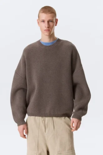 Jersey oversize de algodón grueso – Marrón jaspeado