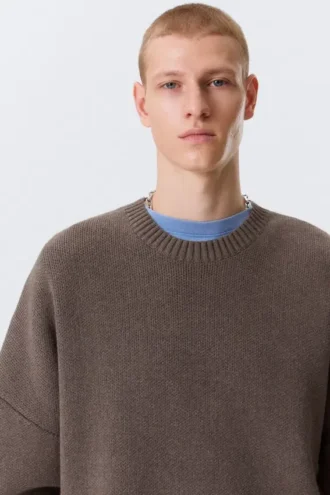 Jersey oversize de algodón grueso – Marrón jaspeado
