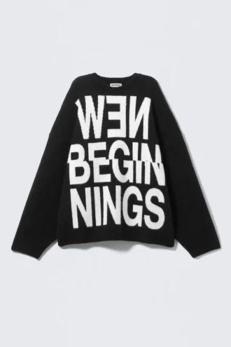Jersey oversize de punto jacquard – Negro – New Beginnings