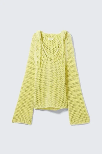 Jerséu con capucha de punto abierto – Amarillo claro