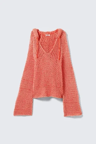 Jerséu con capucha de punto abierto – Rojo claro