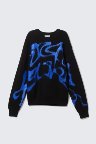 Jerséu con estampados gráficos de punto jacquard regular – Negro – Pintura en spray azul
