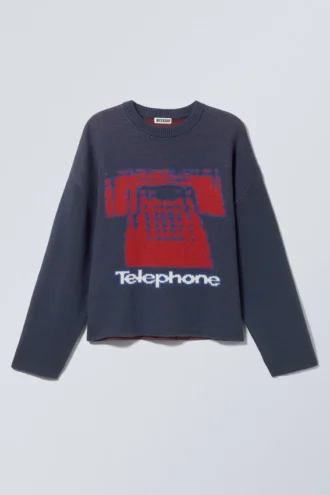 Jerséu de algodón de punto con estampados y corte recto – Azul oscuro – Teléfono