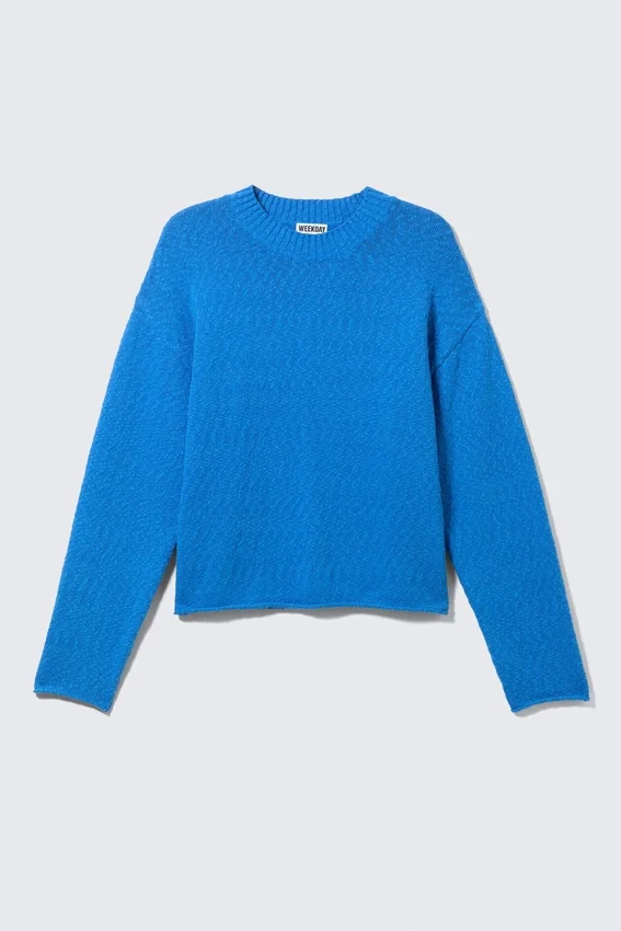 Jerséu de algodón de punto holgado – Azul brillante Jerséu de algodón de punto holgado – Azul brillante