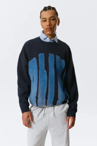 Jerséu de algodón de punto oversize con estampados – Azul marino – Alive