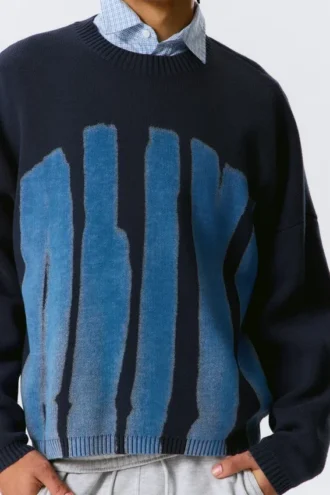 Jerséu de algodón de punto oversize con estampados – Azul marino – Alive