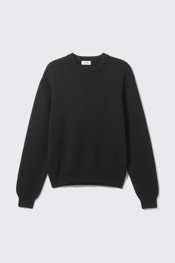 Jerséu de algodón de punto regular – Negro Jerséu de algodón de punto regular – Negro
