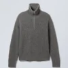 Jerséu de cuello alto con media cremallera de mezcla de lana – Gris oscuro Jerséu de cuello alto con media cremallera de mezcla de lana – Gris oscuro