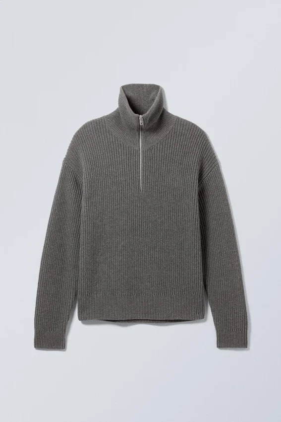 Jerséu de cuello alto con media cremallera de mezcla de lana – Gris oscuro Jerséu de cuello alto con media cremallera de mezcla de lana – Gris oscuro