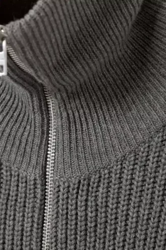 Jerséu de cuello alto con media cremallera de mezcla de lana – Gris oscuro