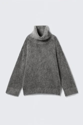 Jerséu de cuello alto con mezcla de mohair – Gris oscuro jaspeado Jerséu de cuello alto con mezcla de mohair – Gris oscuro jaspeado