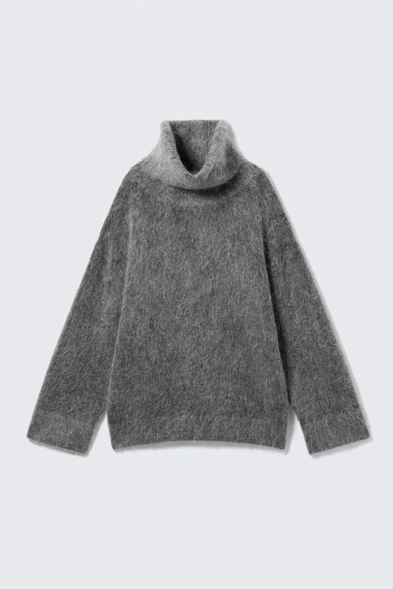 Jerséu de cuello alto con mezcla de mohair – Gris oscuro jaspeado Jerséu de cuello alto con mezcla de mohair – Gris oscuro jaspeado