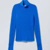 Jerséu de cuello alto de chenilla de punto elástico – Azul brillante Jerséu de cuello alto de chenilla de punto elástico – Azul brillante