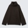 Jerséu de cuello alto de mezcla de mohair – Marrón oscuro jaspeado