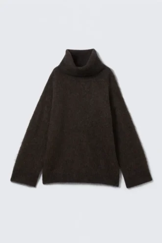 Jerséu de cuello alto de mezcla de mohair – Marrón oscuro jaspeado