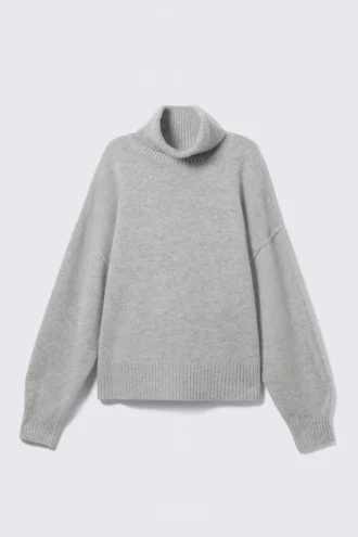 Jerséu de cuello alto oversize de lana – Gris jaspeado Jerséu de cuello alto oversize de lana – Gris jaspeado