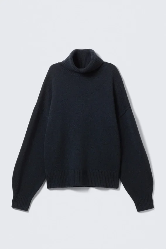 Jerséu de cuello alto oversize de mezcla de lana – Azul marino oscuro Jerséu de cuello alto oversize de mezcla de lana – Azul marino oscuro