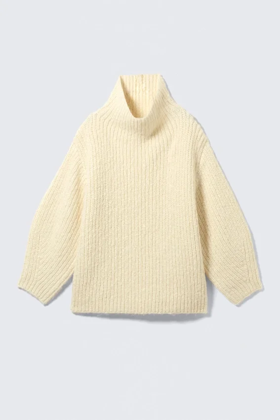 Jerséu de cuello alto oversize de punto – Amarillo claro Jerséu de cuello alto oversize de punto – Amarillo claro