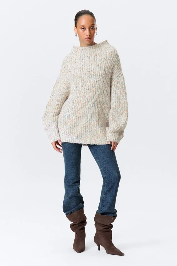 Jerséu de cuello alto oversize de punto – Blanco – Multicolor Jerséu de cuello alto oversize de punto – Blanco – Multicolor