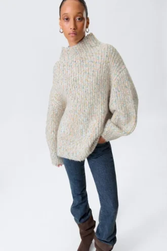 Jerséu de cuello alto oversize de punto – Blanco – Multicolor