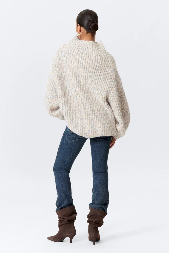 Jerséu de cuello alto oversize de punto – Blanco – Multicolor Jerséu de cuello alto oversize de punto – Blanco – Multicolor