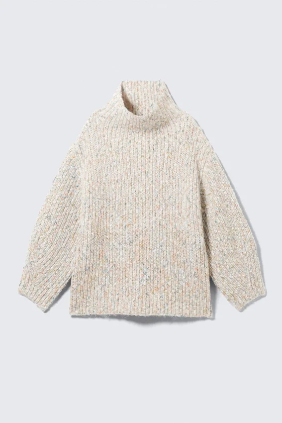 Jerséu de cuello alto oversize de punto – Blanco – Multicolor Jerséu de cuello alto oversize de punto – Blanco – Multicolor