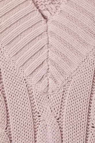 Jerséu de cuello en V con punto trenzado – Rosa empolvado