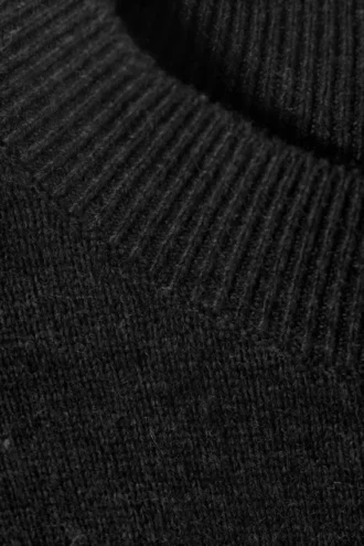 Jerséu de cuello redondo de mezcla de lana de corte regular – Negro