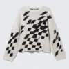 Jerséu de jacquard con estampados gráficos de corte recto – Blanco sucio – Estampado cuadrado Jerséu de jacquard con estampados gráficos de corte recto – Blanco sucio – Estampado cuadrado