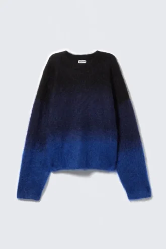 Jerséu de mezcla de mohair desgastado – Negro/Azul desgastado