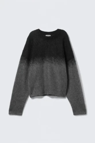 Jerséu de mezcla de mohair desgastado – Negro/Gris desgastado
